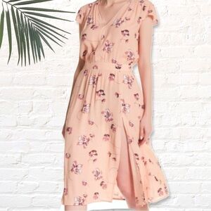 🎁 3 for $30 Free Press Peach Floral Crepe Midi Dress Size Large